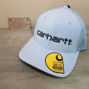 Carhartt Canvas Logo Meshback Adjustable Snapback Trucker Cap Hat Fog Blue AH119